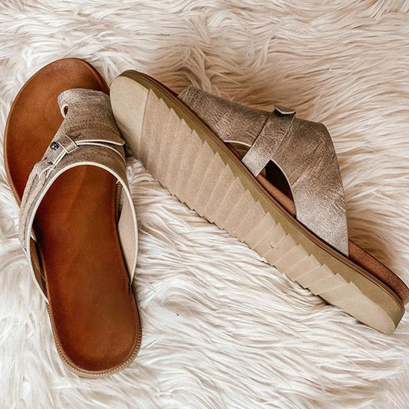 Khaki Luxe Leather Sandals - Qualuxe Store