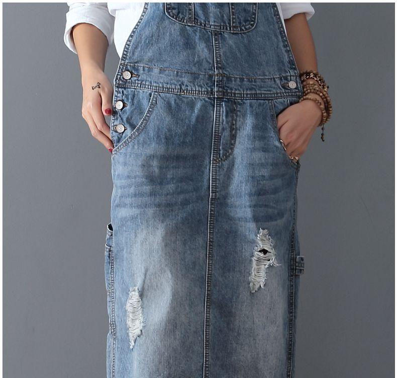 Ripped Denim Overall Dress  Qualuxe Store