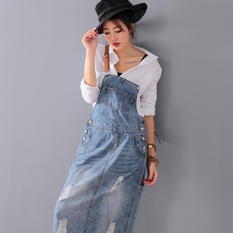 Ripped Denim Overall Dress – Qualuxe Store